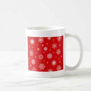 Weiße Schneeflocken im roten Hintergrund Tasse