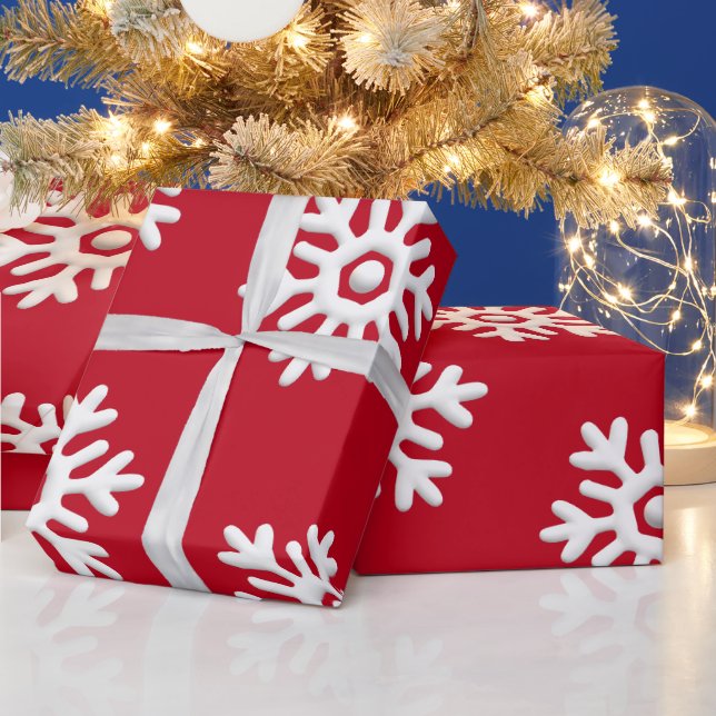 Weiße Schneeflocken im roten Hintergrund Weihnacht Geschenkpapier (Feiertage)