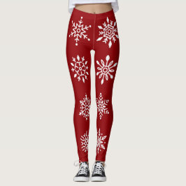 Weiße Schneeflocken im Roten Winter Leggings