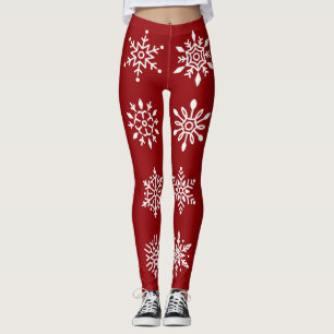 Weiße Schneeflocken im Roten Winter Leggings