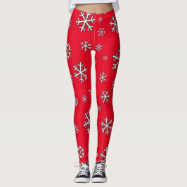 Weiße Schneeflocken in Rot Leggings