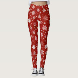 Weiße Schneeflocken in Rot Leggings