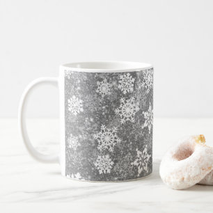 Weiße Schneeflocken Luxuriöse Gray Elegante Weihna Kaffeetasse