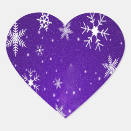Weiße Schneeflocken mit blauem Lila Hintergrund Herz-Aufkleber