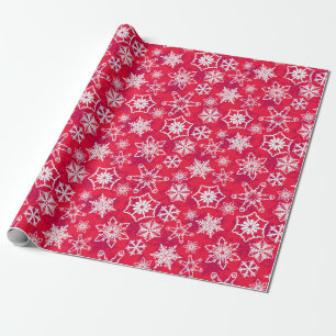Weiße Schneeflocken mit rotem Hintergrund Geschenkpapier
