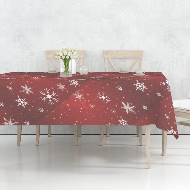 Weiße Schneeflocken mit rotem Hintergrund Tischdecke (White Snowflakes with Red Background Tablecloth)