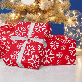 Weiße Schneeflocken Muster auf rotem Hintergrund Geschenkpapier