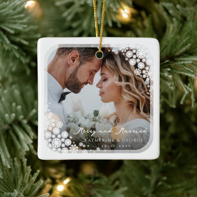 Weiße Schneeflocken Rahmen Chic Holiday Hochzeit F Keramikornament (Baum)
