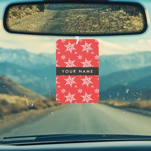 Weiße Schneeflocken, Rot, Ihr Name, Personalisiere Autolufterfrischer (Von Creator hochgeladen)