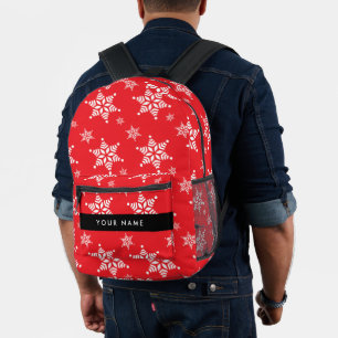 Weiße Schneeflocken, Rot, Ihr Name, Personalisiere Bedruckter Rucksack