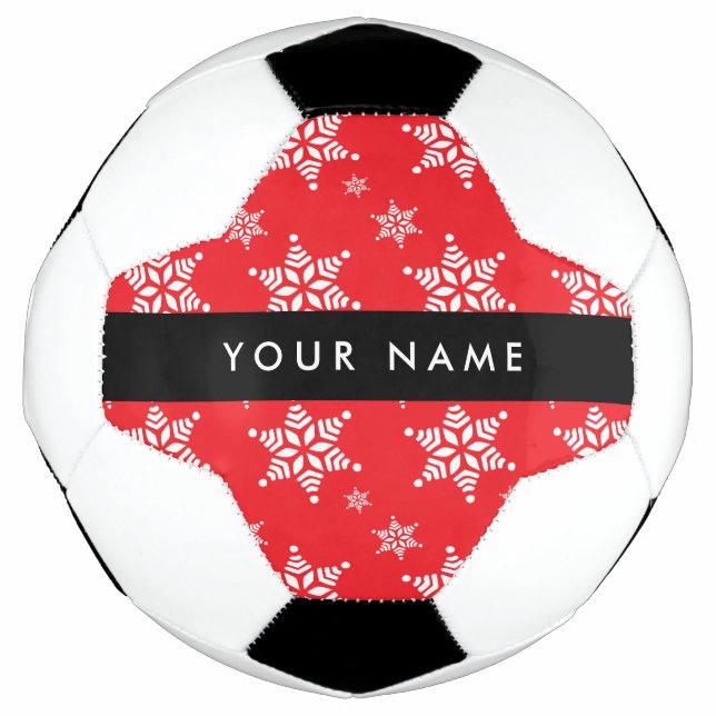 Weiße Schneeflocken, Rot, Ihr Name, Personalisiere Fußball (Vorderseite)