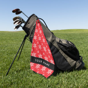Weiße Schneeflocken, Rot, Ihr Name, Personalisiere Golfhandtuch
