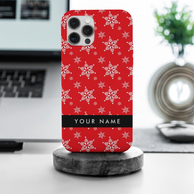 Weiße Schneeflocken, Rot, Ihr Name, Personalisiere iPhone Hülle (Von Creator hochgeladen)