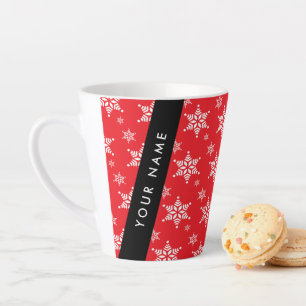 Weiße Schneeflocken, Rot, Ihr Name, Personalisiere Milchtasse