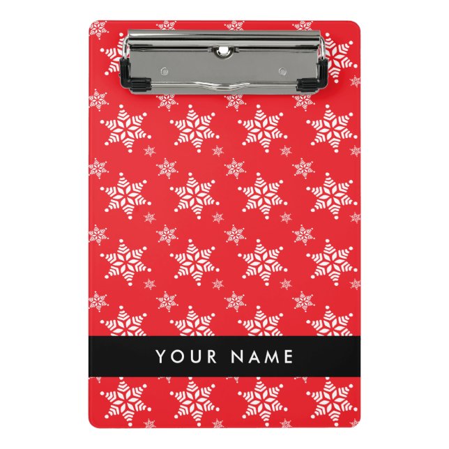 Weiße Schneeflocken, Rot, Ihr Name, Personalisiere Mini Klemmbrett (Vorderseite)