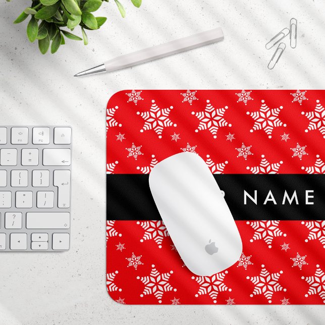 Weiße Schneeflocken, Rot, Ihr Name, Personalisiere Mousepad (Von Creator hochgeladen)