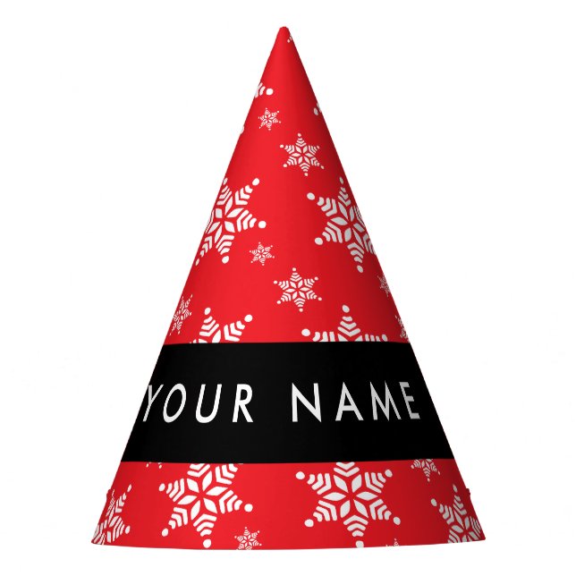 Weiße Schneeflocken, Rot, Ihr Name, Personalisiere Partyhütchen (Vorderseite)