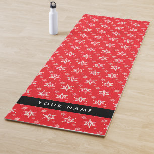 Weiße Schneeflocken, Rot, Ihr Name, Personalisiere Yogamatte