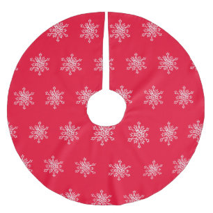 Weiße Schneeflocken Roter Hintergrund Custom Tree  Polyester Weihnachtsbaumdecke