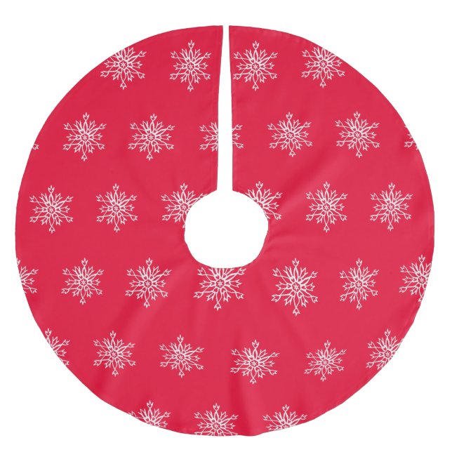 Weiße Schneeflocken Roter Hintergrund Custom Tree  Polyester Weihnachtsbaumdecke (Vorderseite)