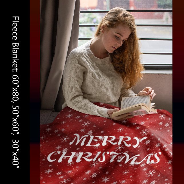 Weiße Schneeflocken Roter Hintergrund Fleece Blank (White Snowflakes Red Background Fleece Blanket)