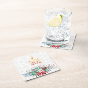 Weiße Schneeflocken und Weihnachtsdekoration Rechteckiger Pappuntersetzer