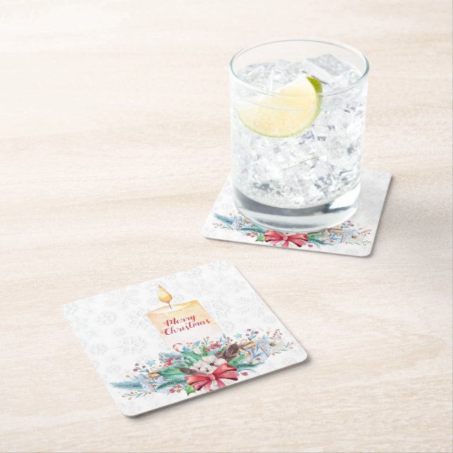 Weiße Schneeflocken und Weihnachtsdekoration Rechteckiger Pappuntersetzer (Vor Ort)