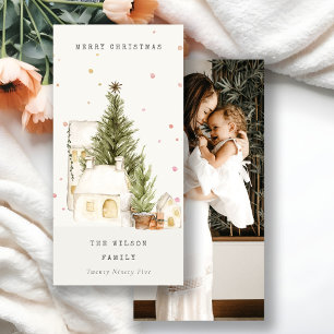 Weiße Schneehäuser Foto Weihnachtsgrüße Feiertagskarte