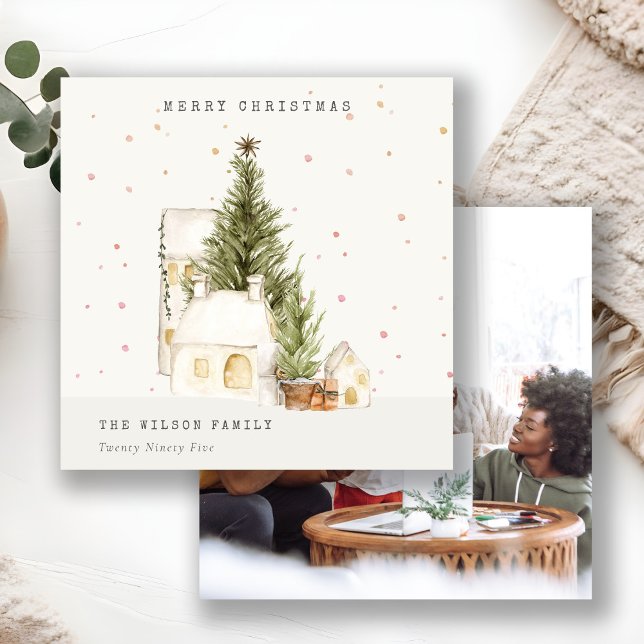Weiße Schneehäuser Foto Weihnachtsgrüße Feiertagskarte (Von Creator hochgeladen)