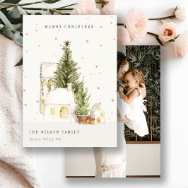 Weiße Schneehäuser Foto Weihnachtsgrüße Feiertagskarte