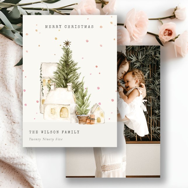 Weiße Schneehäuser Foto Weihnachtsgrüße Feiertagskarte (Von Creator hochgeladen)