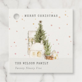 Weiße Schneehäuser Frohe Weihnachtsgrüße Geschenkanhänger