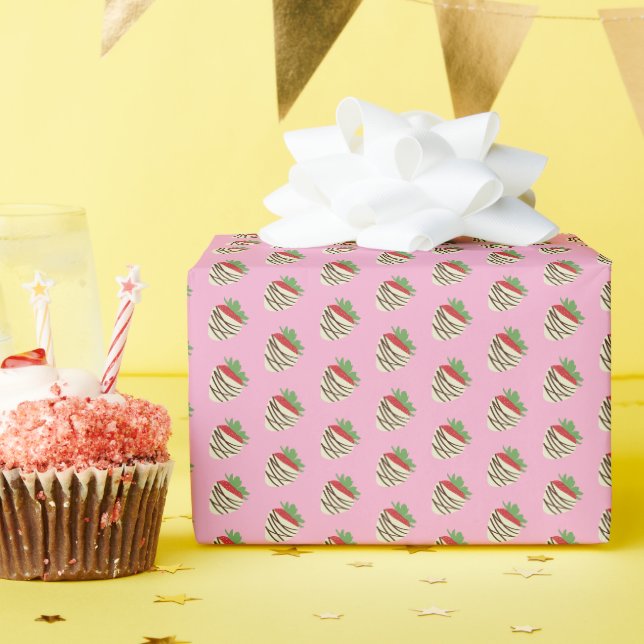 Weiße Schokoladen-Erdbeere Geschenkpapier (Geburtstagsparty)