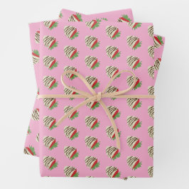 Weiße Schokoladen-Erdbeere Geschenkpapier Set