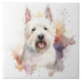 Weiße schottische Terrier, Dog-Haustier, Aquarell Fliese