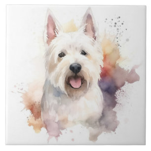 Weiße schottische Terrier, Dog-Haustier, Aquarell Fliese