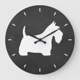 Weiße schottische Terrier-Silhouette Große Wanduhr