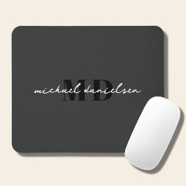 Weiße Schrift Anfangsmonogramm und Schwarz-Minimal Mousepad