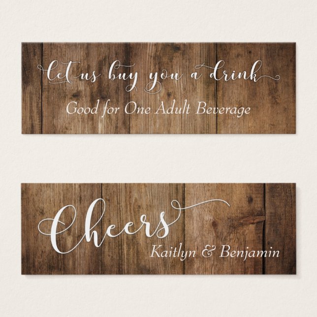 Weiße Schrift auf braunen Rustikalen Holztränken (Vorne & Hinten)