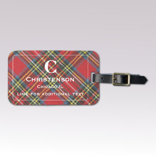 Weiße Schrift auf rotem Stewart-Tartan-Karo-Druck Gepäckanhänger