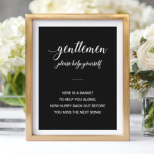 Weiße Schrift auf schwarzem Herrenbadkorb Hochzeit Poster