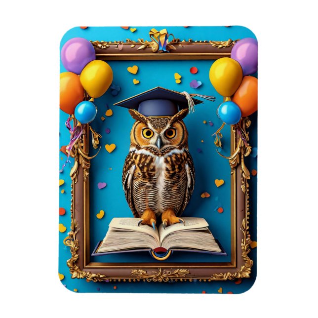 Weiße Schüssel in Graduiertenkappe Posing mit Buch Magnet (Vertikal)