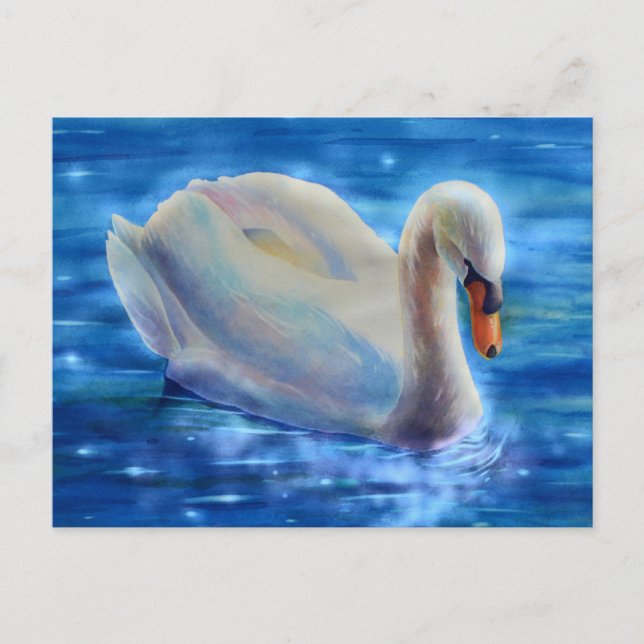 Weiße Schwan-Aquarellmalerei Postkarte (Vorderseite)