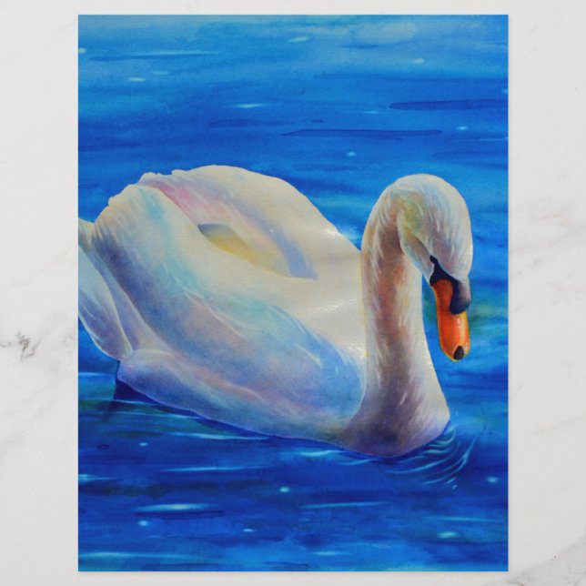 Weiße Schwan Aquarellmalerei, Wasservögel, Vögel (Vorderseite)