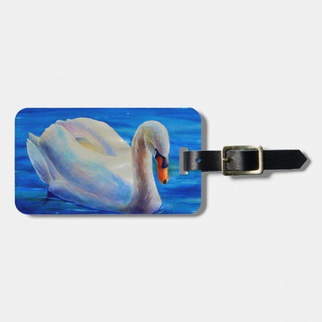 Weiße Schwan Aquarellmalerei, Wasservögel, Vögel Gepäckanhänger (Vorderseite horizontal)