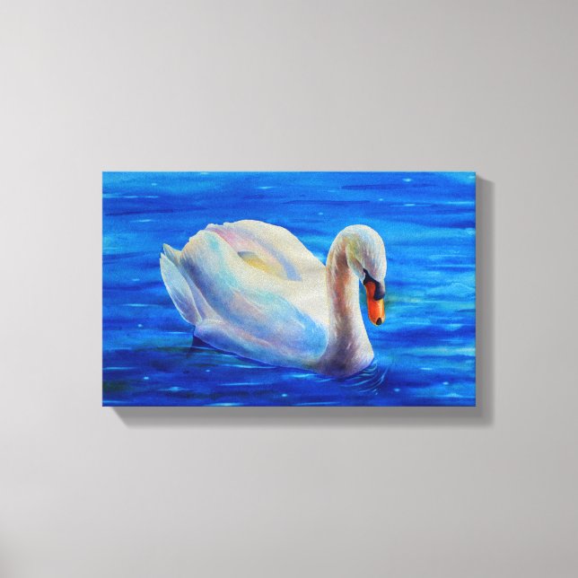 Weiße Schwan Aquarellmalerei, Wasservögel, Vögel Leinwanddruck (Vorderseite)