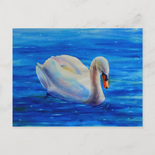 Weiße Schwan Aquarellmalerei, Wasservögel, Vögel Postkarte