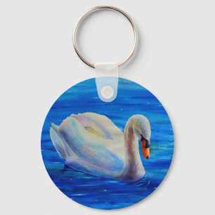 Weiße Schwan Aquarellmalerei, Wasservögel, Vögel Schlüsselanhänger