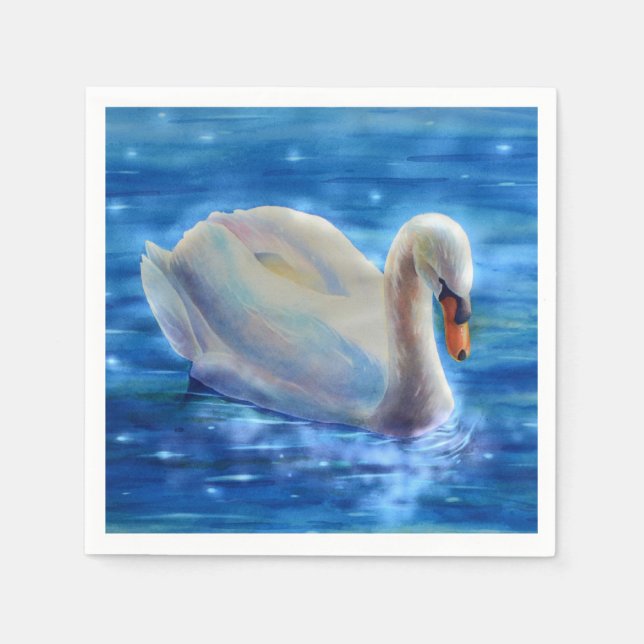 Weiße Schwan Aquarellmalerei, Wasservögel, Vögel Serviette (Vorderseite)