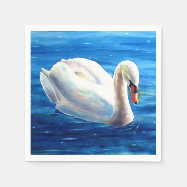 Weiße Schwan Aquarellmalerei, Wasservögel, Vögel Serviette (Vorderseite)